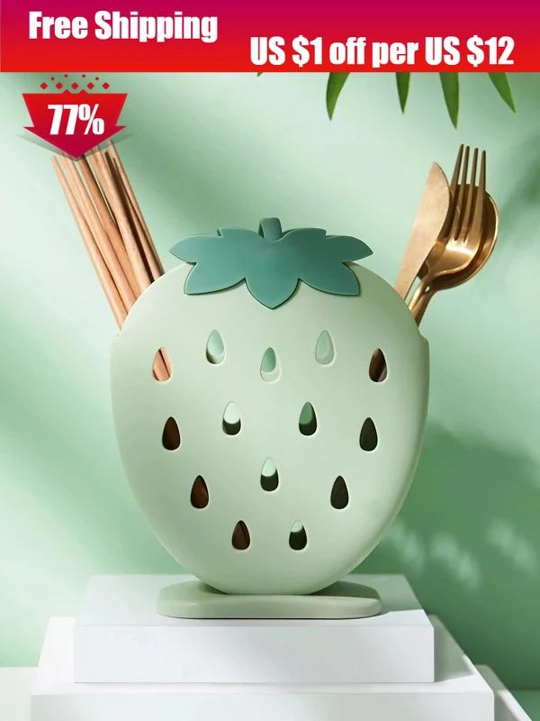 

Strawberry Chopsticks Holder Drain Rack Cute Storage Rack Hollow Cutlery Drainer Spoon Fork Knife Shelf Holder Kitchen Tableware