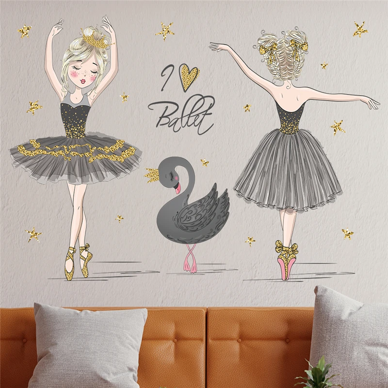 Наклейки на стену с рисунком танцующих девушек и черного лебедя для детской