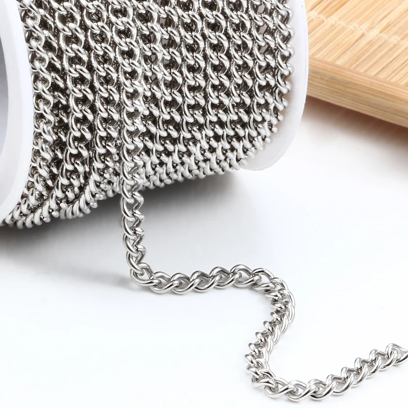 Width 3.8mm Stainless Steel Side Chains Jewelry Making Supplies Accessories DIY Men Women Necklace Bracelet Metal 1Meters NoFade