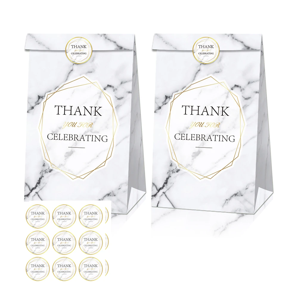 

LB096 12Pcs Marble Carnival Birthday Thank You for Celebrating Party Kraft Paper Gift Bags and Stickers Baby Shower Party Decors