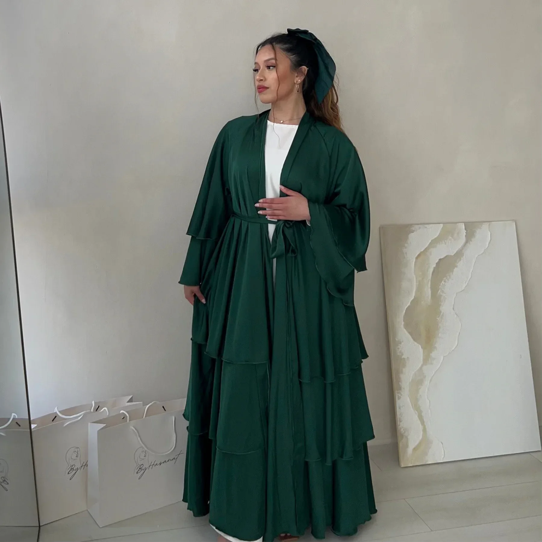 Ramadan Eid Open Abaya Dubai Luxury Cardigan Muslim Arab Dress with Belt Turkey Abayas for Women Kimono Islamic Clothing Kaftan