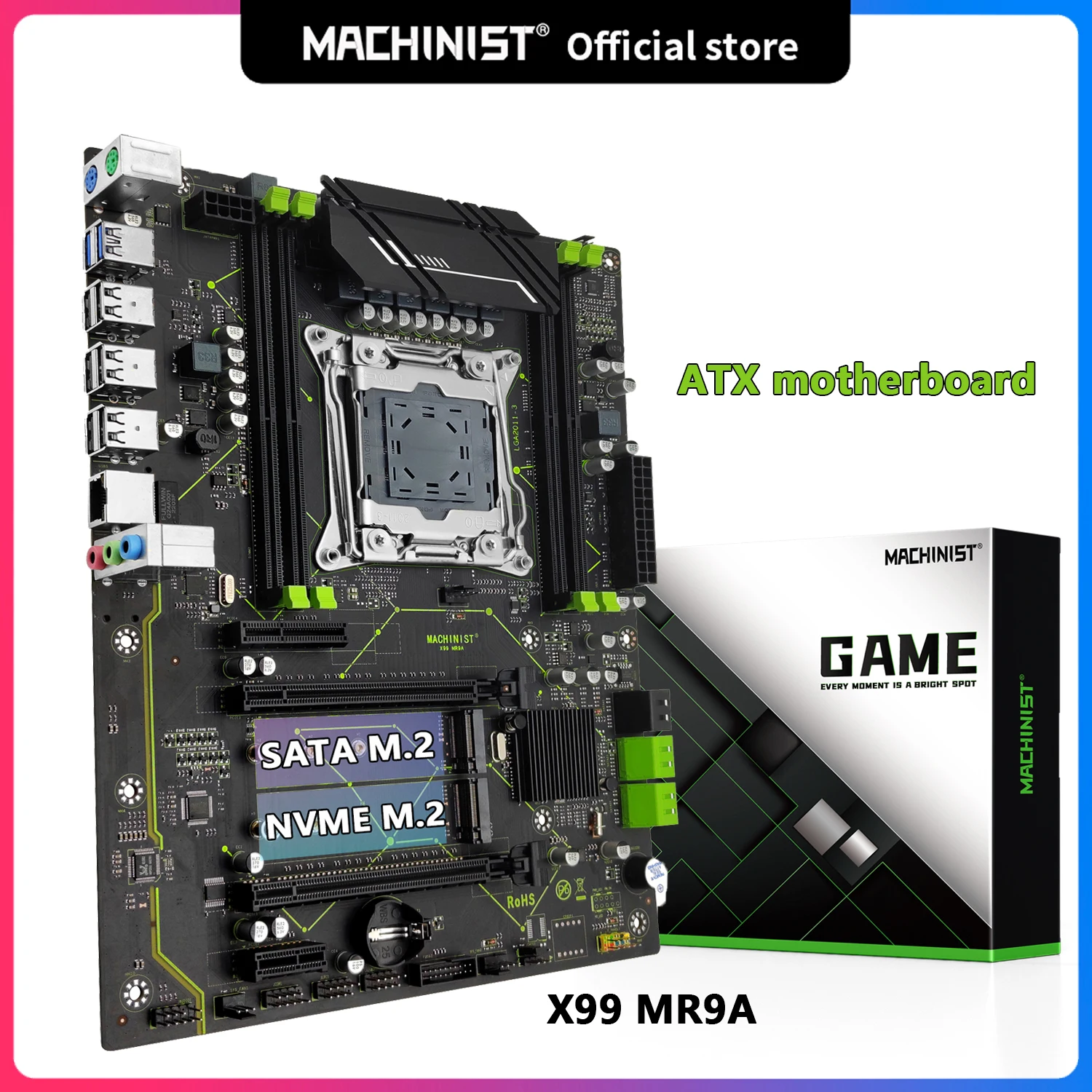 Machinista X99 Placa-mãe Suporte Lga 20113 Xeon e5 v3 v4 Processador Cpu Ddr4 Ram Memória de Quatro Canais Atx Nvme M.2 X99 Mr9a