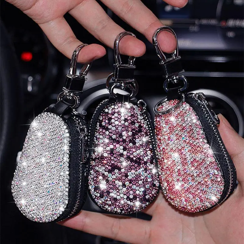 

Key case Diamond Inlaid Key Bag Lovely Car General Key Holder Leather Case Key Chain Protective Case Decorative Products