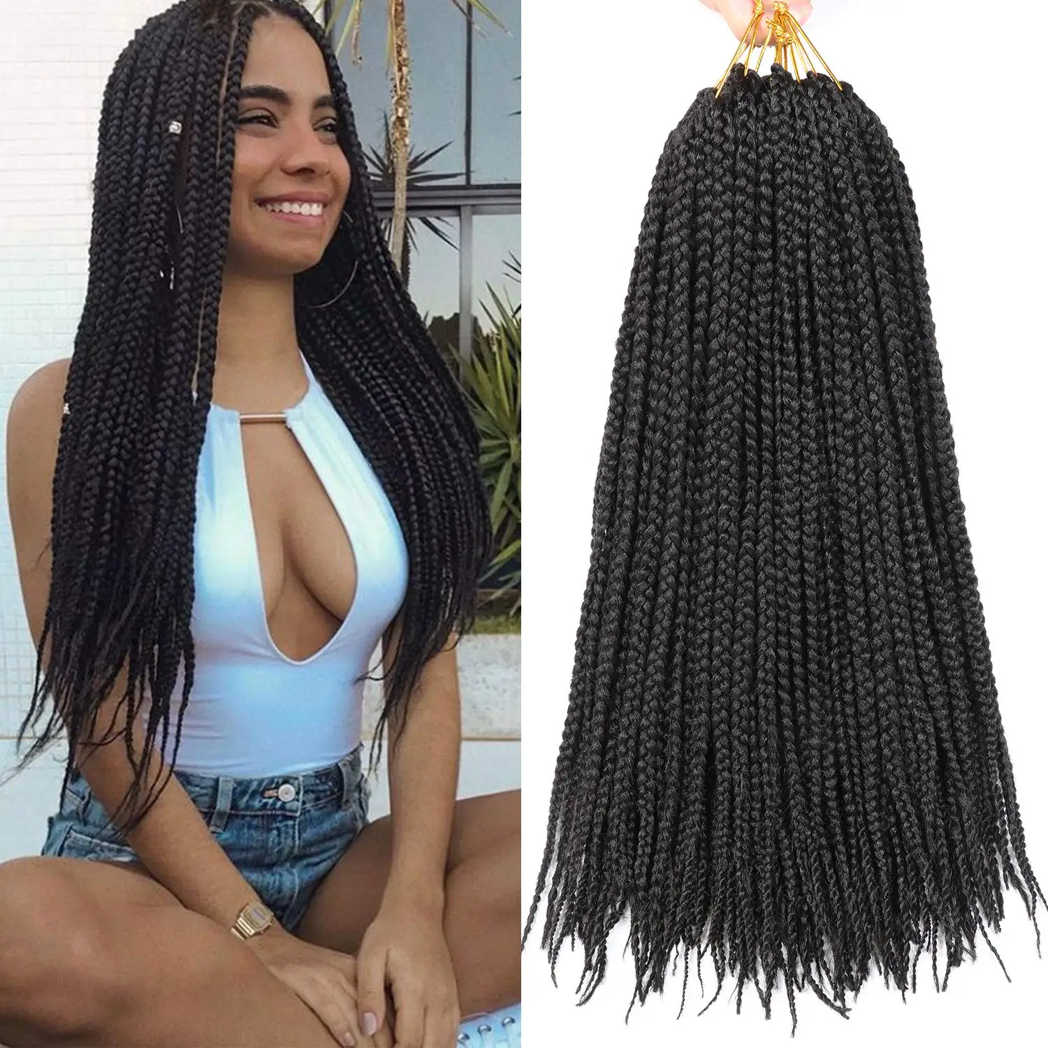 

Box Braids Crotchet Braid Synthetic Ombre Braiding Hair Extension 22Inch 20Roots Rainbow Pre Looped Box Synthetic Crochet Hair