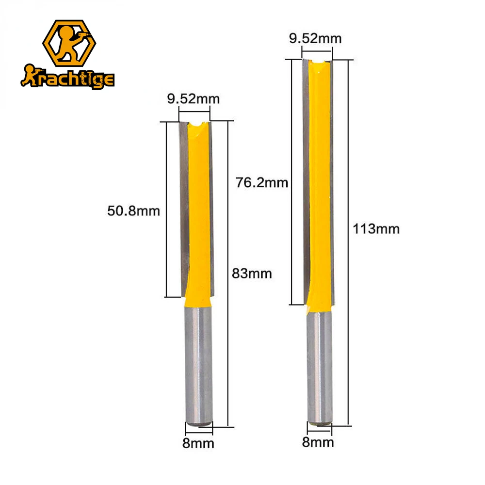 Krachtige 1Pcs 8mm Shank Straight Blade Cutting Bearing  Extra Long  Flush Trim Router Bit 50mm 76mm