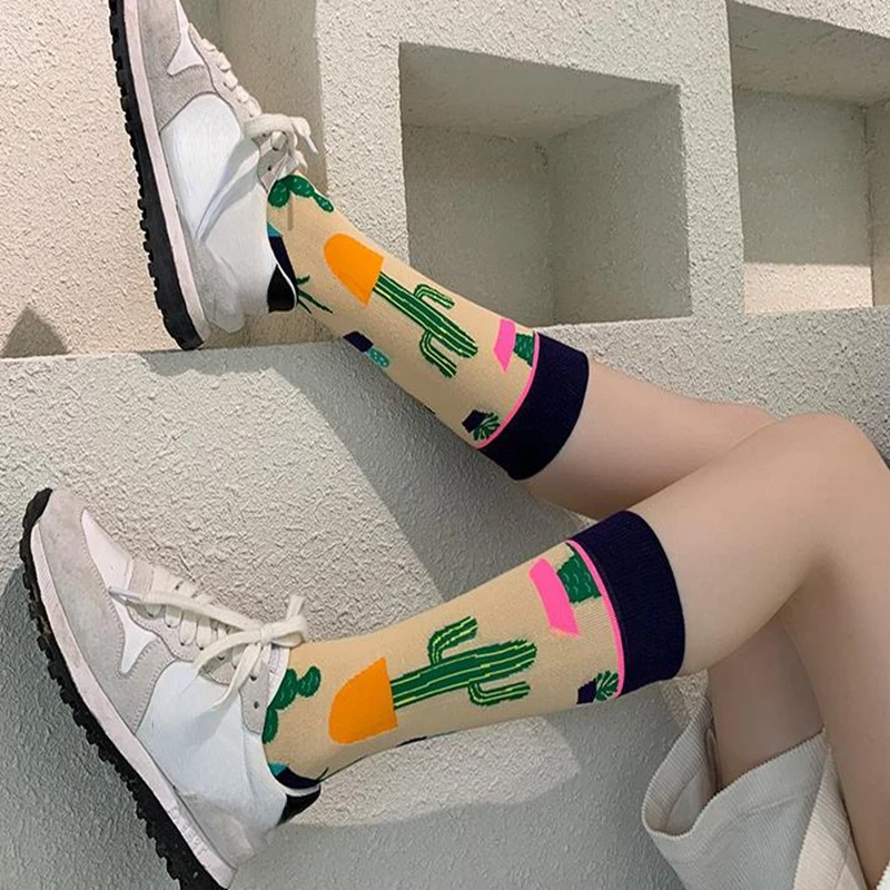Модные Цветные весенне-осенние чулки женские носки хлопковые с изображением