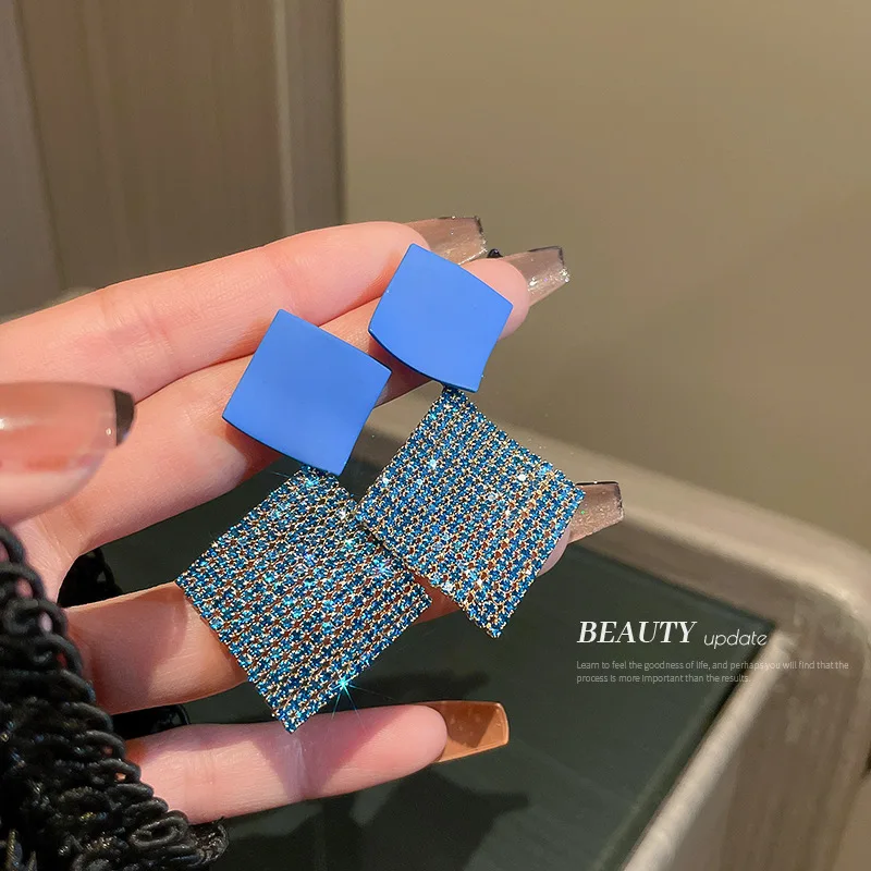 

New Trendy jewelry Wholesale square Full Crystal Squared Earrings Vogue Men Women Imitation Rhinestone Ear Studs free shipping