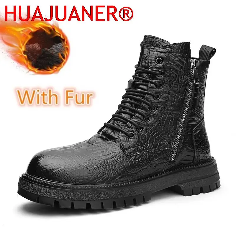 

High Quality Men PU Leather Boots 2023 New Fashion High-top Casual Shoes Autumn Winter Warm Ankle Boots Men Bottom Boots