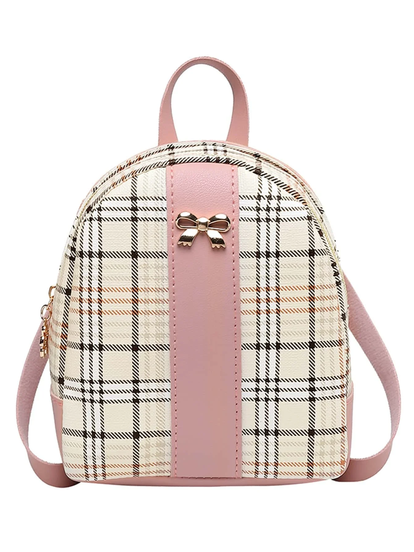 

Mini Metal Bow Decor Plaid Backpack