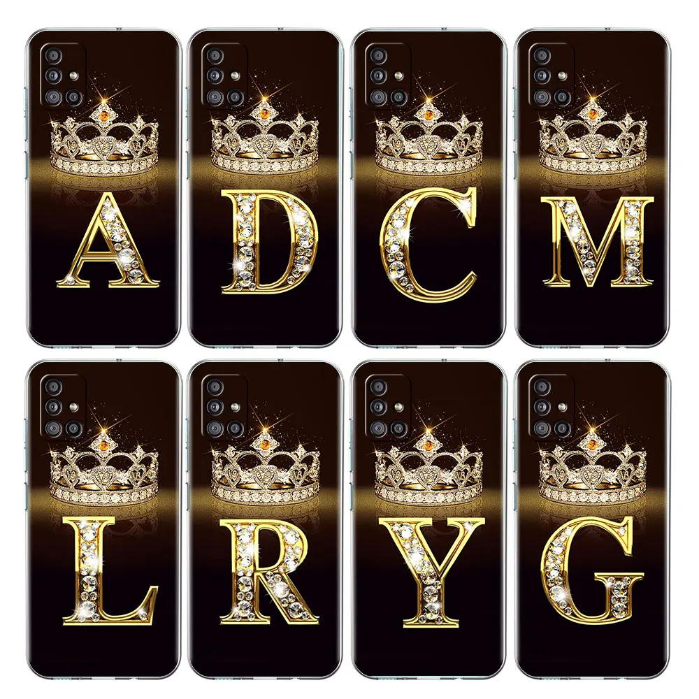 

Letter Monogram Gold Marble Clear Case For Samsung Galaxy A52 A12 A51 A32 A21s A71 A32 A22 50 A70 A31 A72 5G Phone Cover