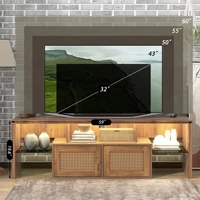 TV Stand,Two doors of TV Cabinet,Adjustable 2 Clear Wave Laminates,LED Light with Adjustable Color,For TV Cabinet Size Up to 60"