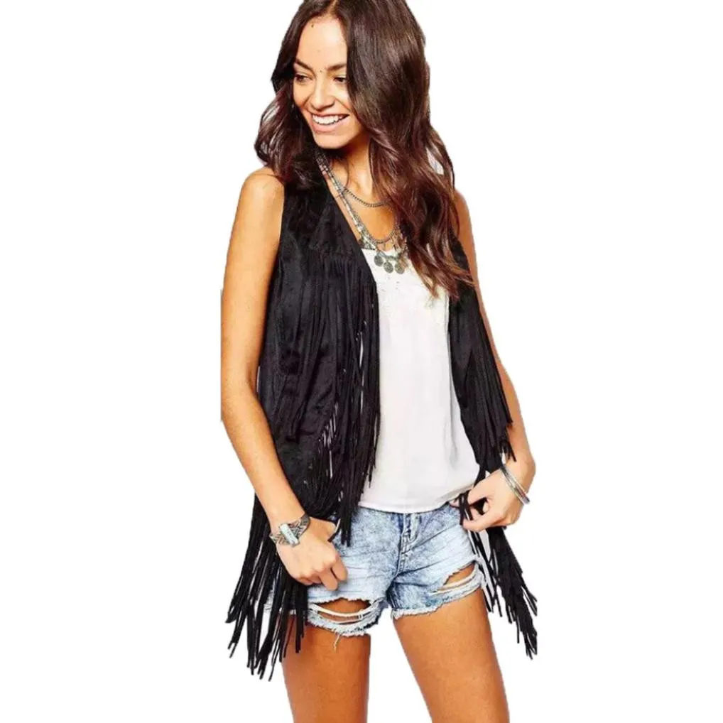 

Ethnic Fringed Women Sleeveless Cardigan Vest Faux Winter Tassels Autumn Women's Coat Khmer Jacket