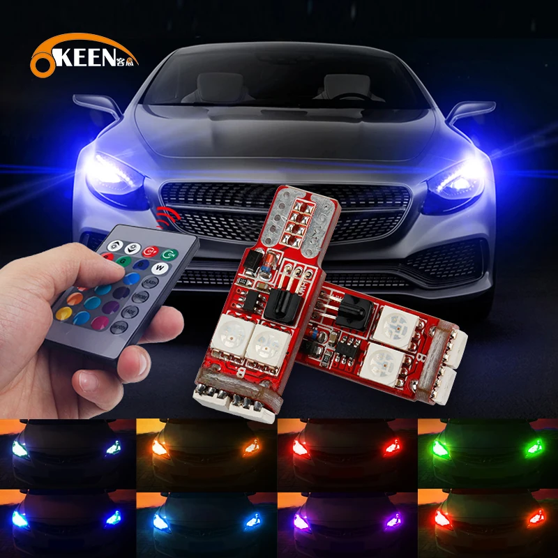 

2 шт., Автомобильные светодиодные лампы RGB T10 Canbus 6SMD 5050 T10 W5W