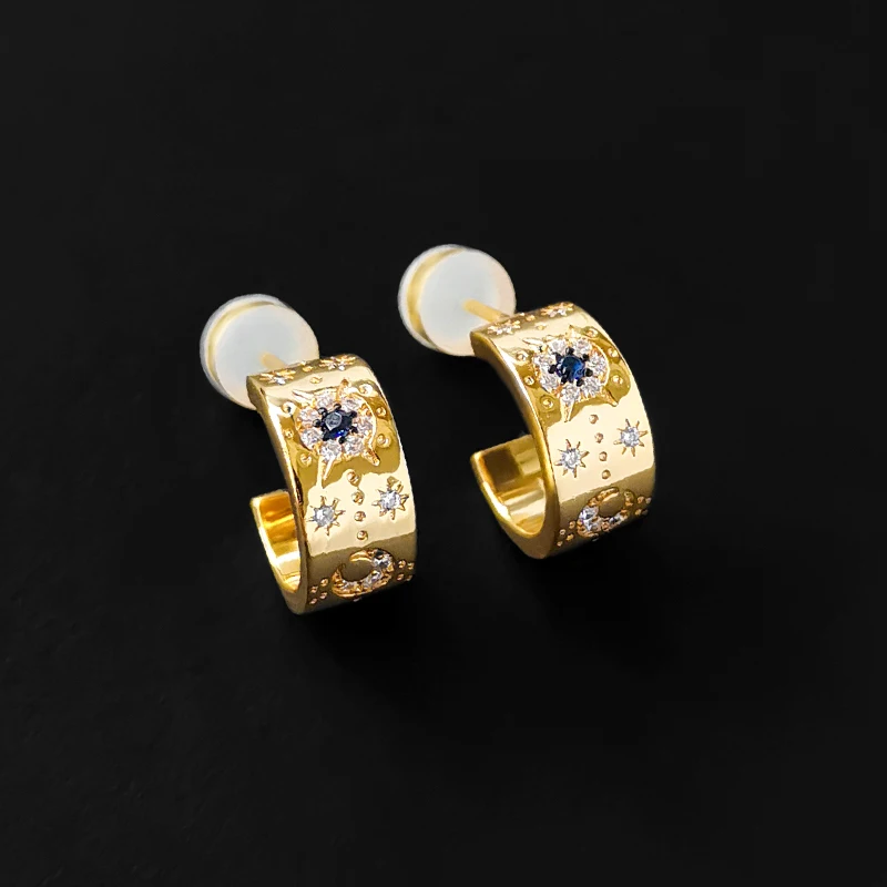 

Amoo Golden Star Moon Sun Totem Ear Studs S925 Sterling Silver Earrings Women Tribe Bohemian Style Holiday Party Fashion Jewelry