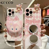 disney luxury linabell doll phone case for iphone 13 12 11 pro max cases xr xs x 7 8 plus with holder mirror cover women girls
