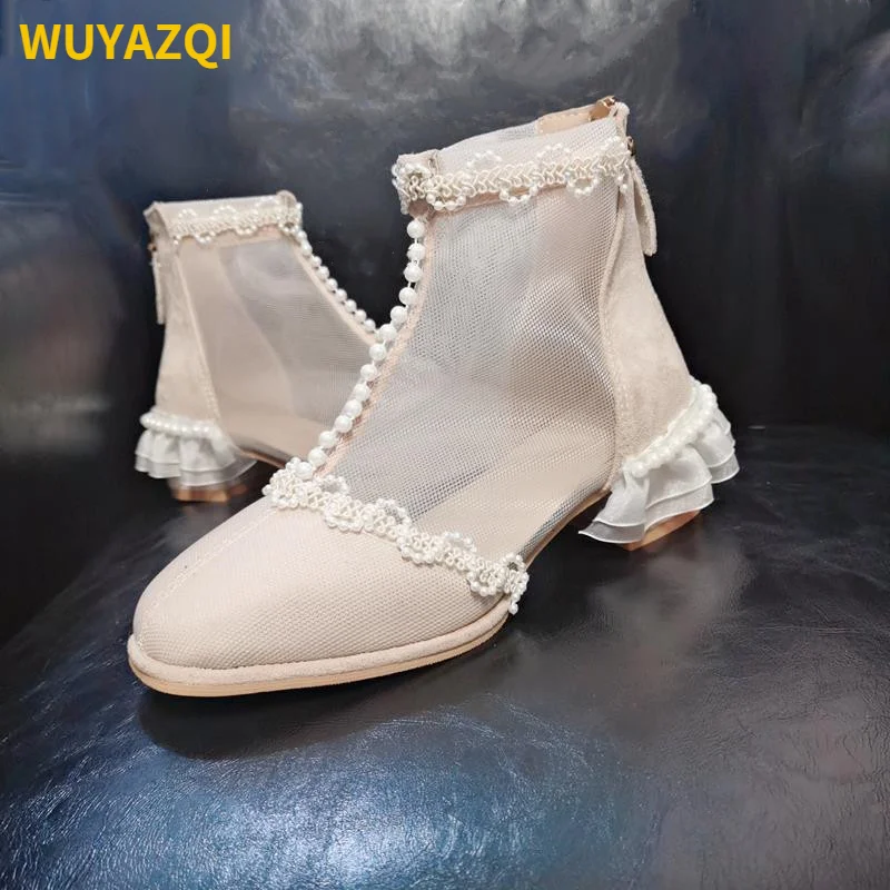 

Дышащая женская обувь WUYAZQI, модная женская обувь с жемчугом и оправой, модная обувь для девочек, Новая повседневная женская сетчатая обувь Q8
