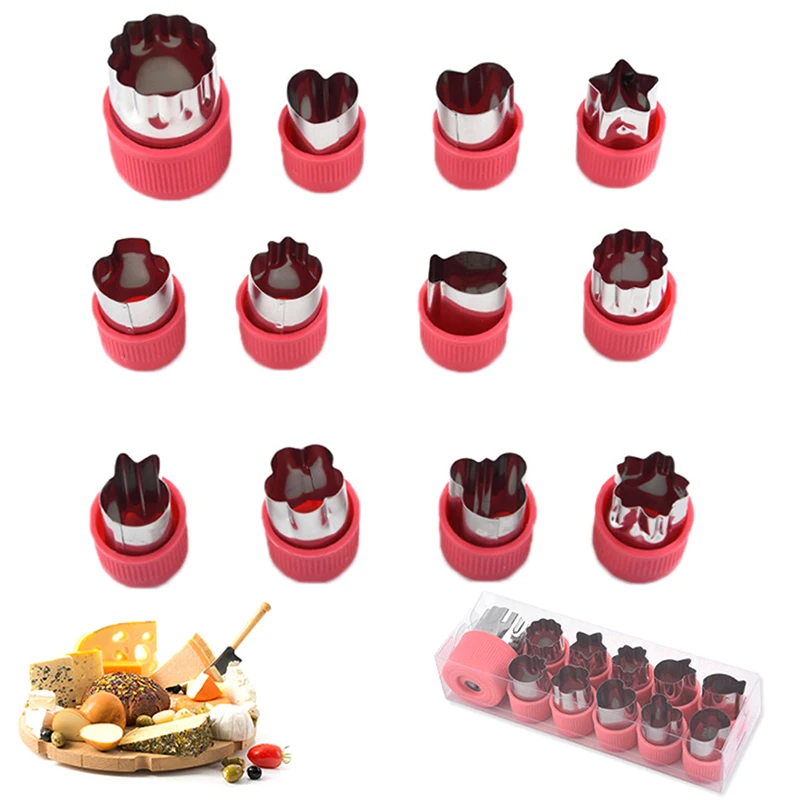 

12 Pcs set Stainless Steel Cookie Cutters Sandwiches Fruit Cutter Shapes Vegetable Fondant Cake Mould Kitchen Accessories