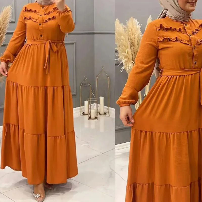Turkey Pleated Muslim Women Eid Ramadan Abaya Long Maxi Dress Dubai Kaftan Evening Party Gown Islamic Robe Clothing Solid Color