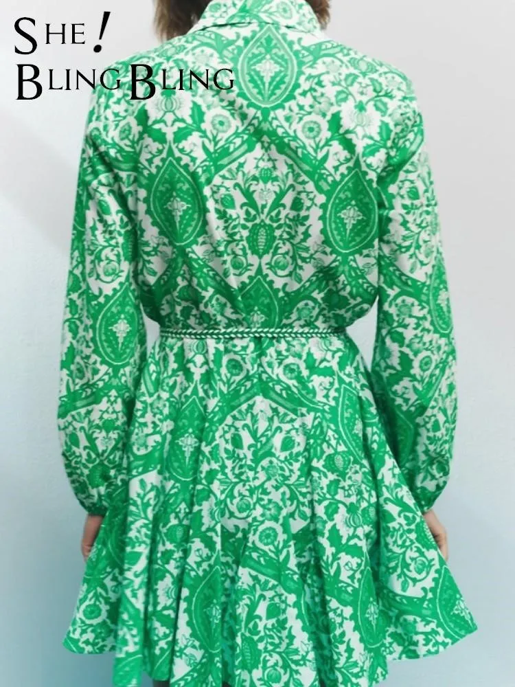 Женское Повседневное платье SheBlingBling 2022 летнее зеленое с длинным рукавом и
