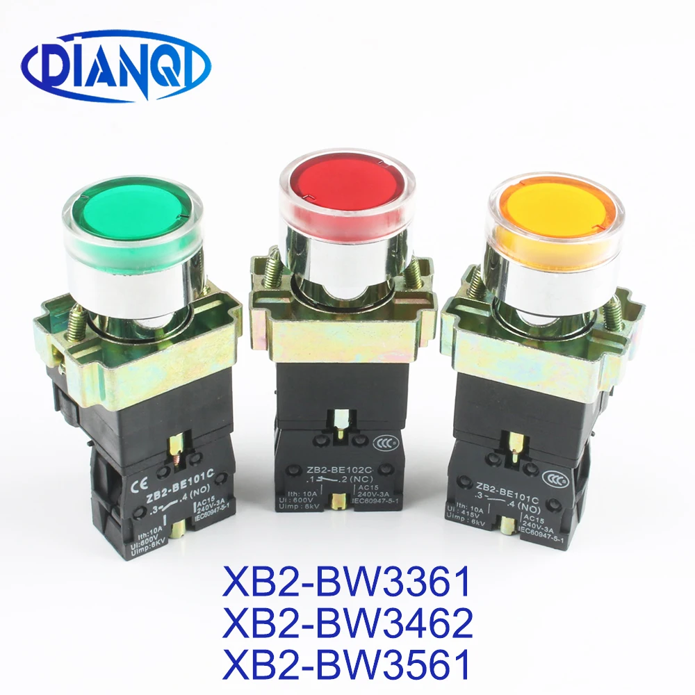 XB2-BW3361 XB2-BW3561 светодиодная самовосстанавливающаяся металлическая головка с кнопкой включения света и индикатором открытия 22 мм с подсветкой