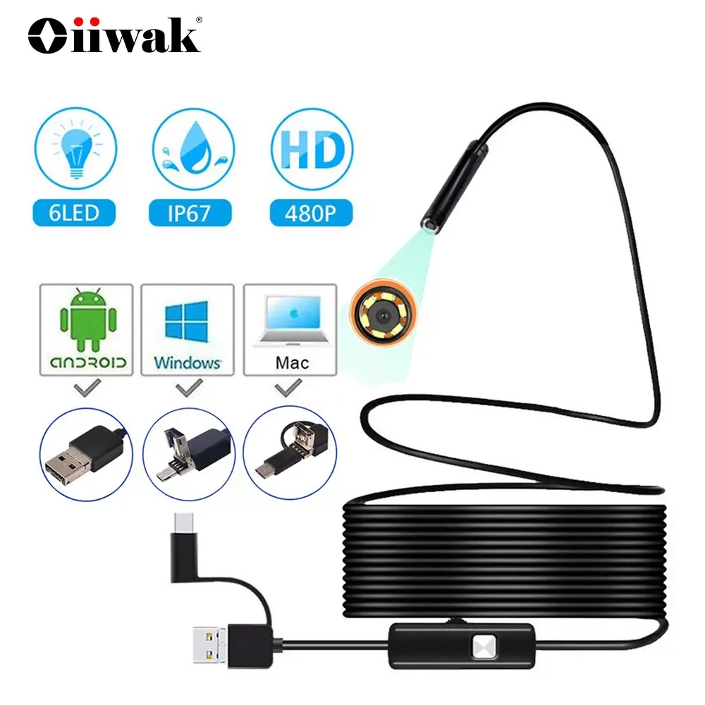 

7mm Mini Endoscope Camera Waterproof 3 in 1 Endoscopio USB Android for Otg Type C Smartphone PC Snake Camera for Fish Finder Car