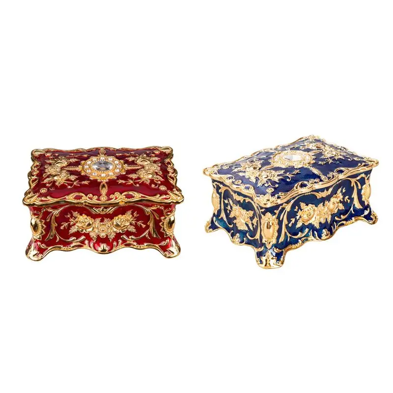 

Vintage Rectangle Trinket Box Jewelry Box Ornate Antique Finish Engraved with Two-Layer Box Exquisite Gift