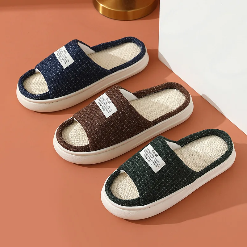 Linen Home Slipper for Womans Concise EVA Light Ladies Shoes Slides Flip Flops Four Season Couples Platform Flat Slippers