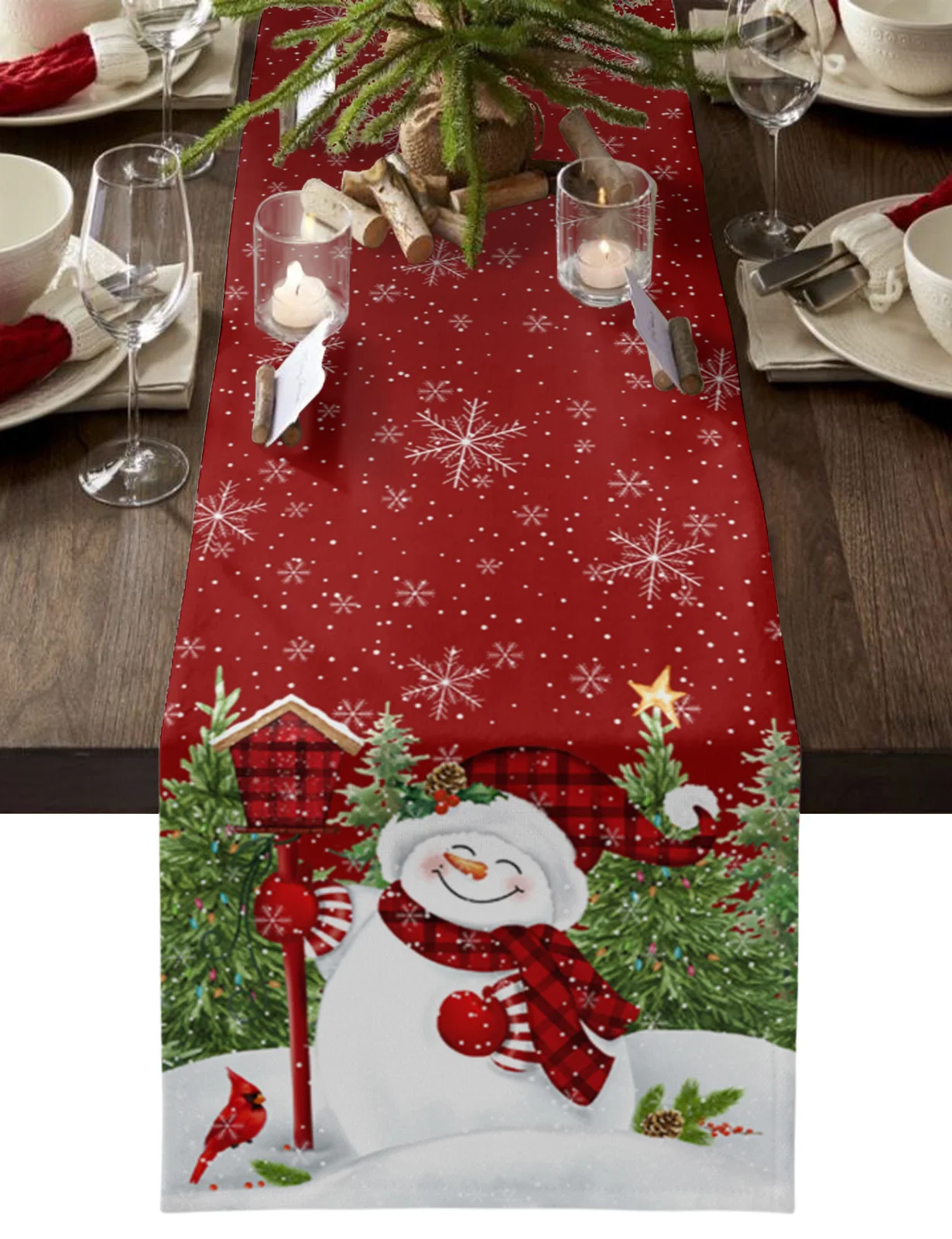 

Christmas Snowman Holly Tree Mockingbird Wedding Table Runners Table Mats Christmas Table Decor Festival Holidays Tablecloths
