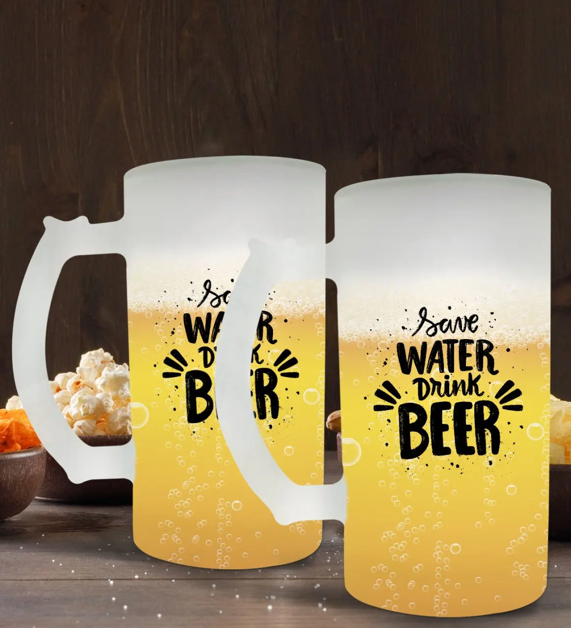 

BK Gift Save Water Drink Beer Design 2'li Frosted Glass Beer Cup 50cl-1