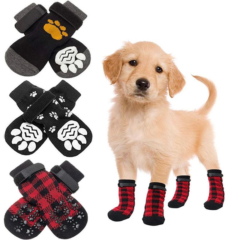 

4Pcs S/M/L Pet Dog Shoes Socks Outdoor Indoor Waterproof Non-slip Dog Shoes Cat Socks Pet Paw Protector for Small Medium Dogs