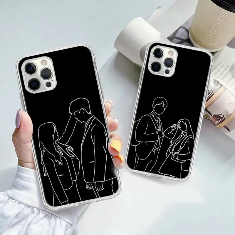 

FHNBLJ Abstract Couple Line Drawing Phone Case for iPhone 11 12 13 Mini Pro Max 8 7 6 6S Plus X 5 SE 2020 XR XS Case shell