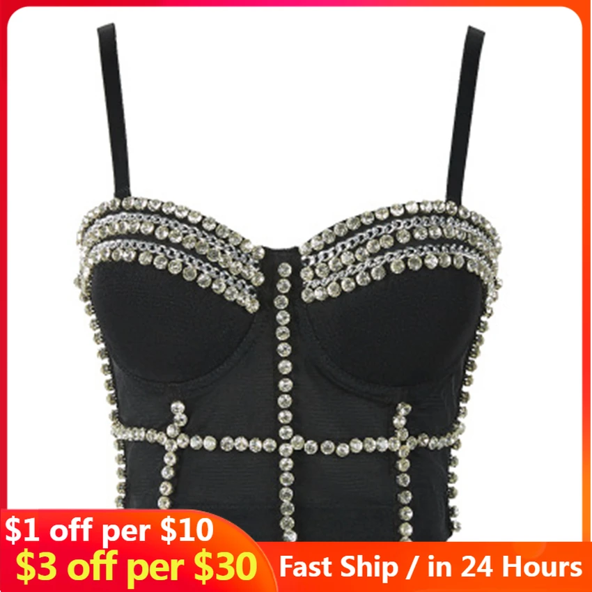 

Corset Tops Women 2021Bright Beads Diamond White Sling Crop Top With Straps Sexy Top Women Nightclub Body Shaping Mujer