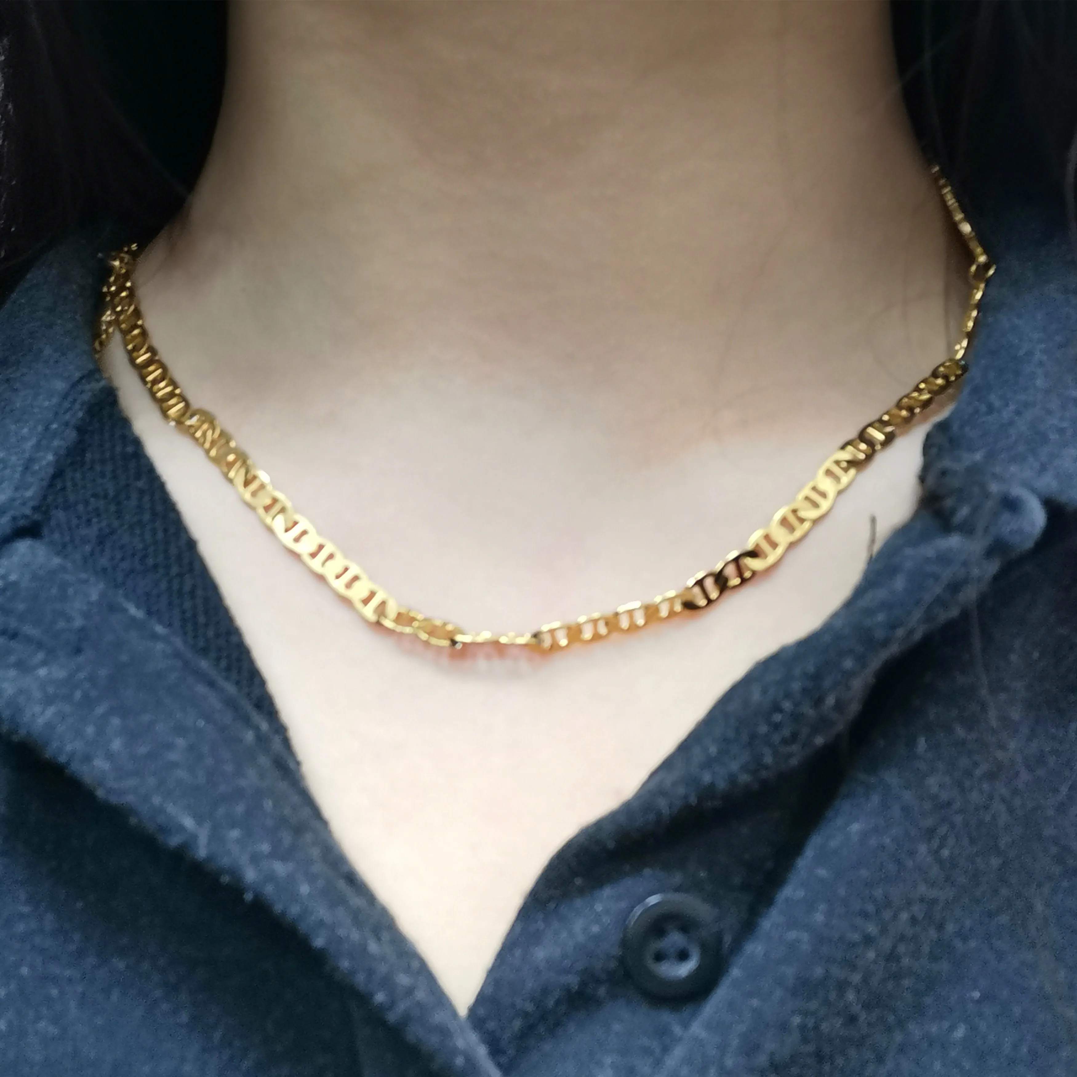 

Gold Stainless Steel Chian Necklace Flat Chian Necklaces Fashion Jewelry Gift for Men Women Hip Hop Accessories