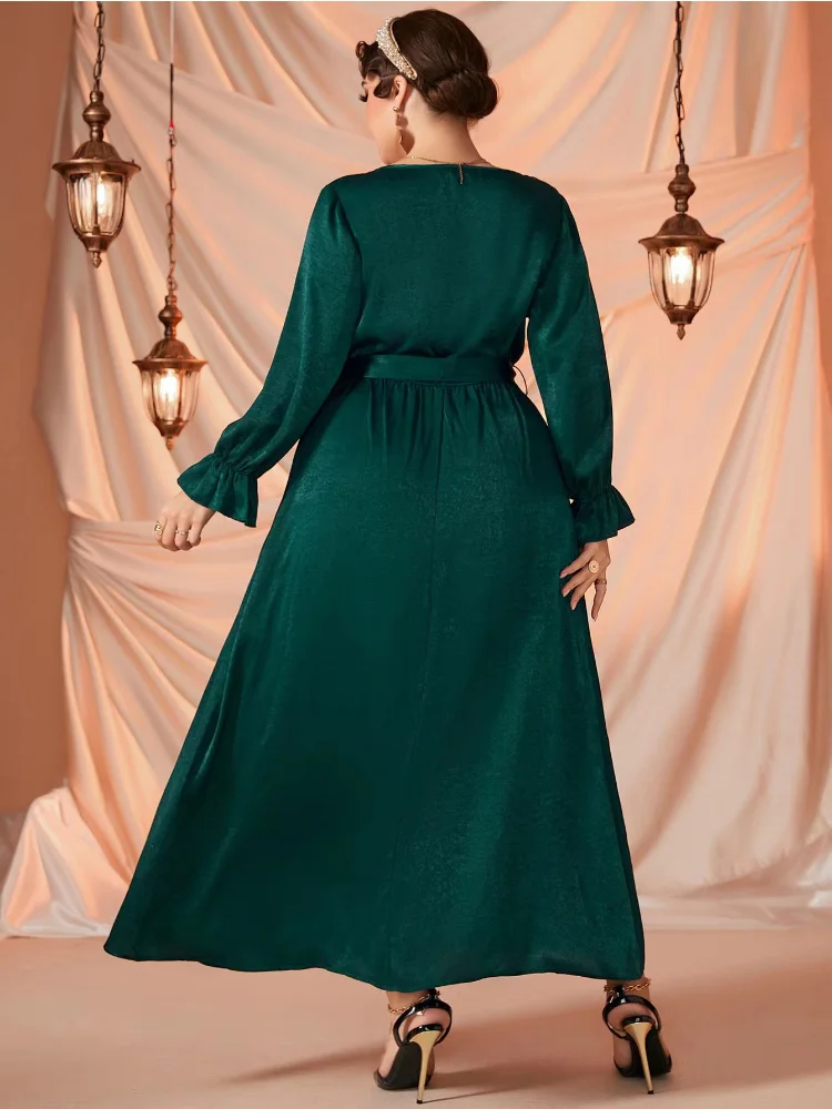 Large size solid colo new elasticated waist slim dress women's wear long sleeve plus size women clothing party dresses