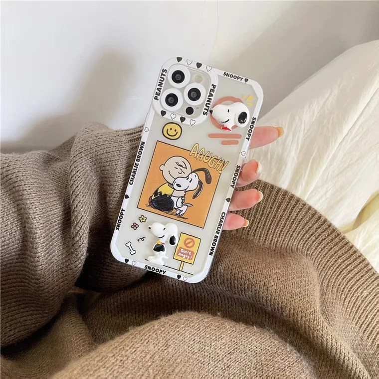 

Snoopy Stereo Cartoon Phone Cases For iPhone 13 12 11 Pro Max XR XS MAX 8 X 7 2022 Fashion Couple Transparent Soft Shell Cover