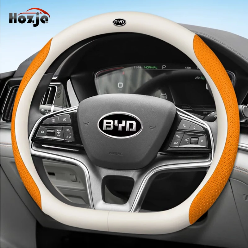 

For Atto 3 BYD Yuan Plus 2022 2023 Steering Wheel Cover Breathable Anti Slip 12colors Two-tone Leather Car Interior Accessories