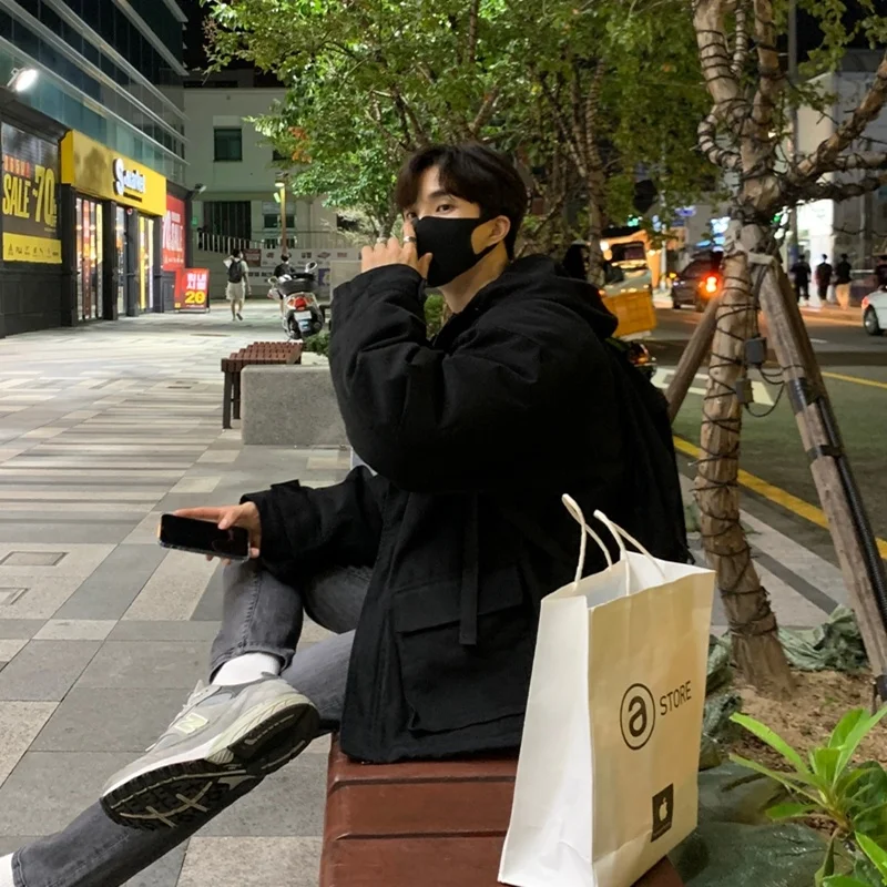 Winter Jacket Men Warm Fashion Thickened Pocket Hooded Jacket Men Streetwear Korean Loose Thick Short Coat Mens Parker Clothes