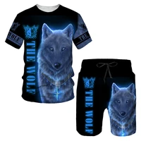 mens summer wolf print tracksuit casual t shirt shorts set sports outfit outdoor streetwear male jogging suit fashion clothing