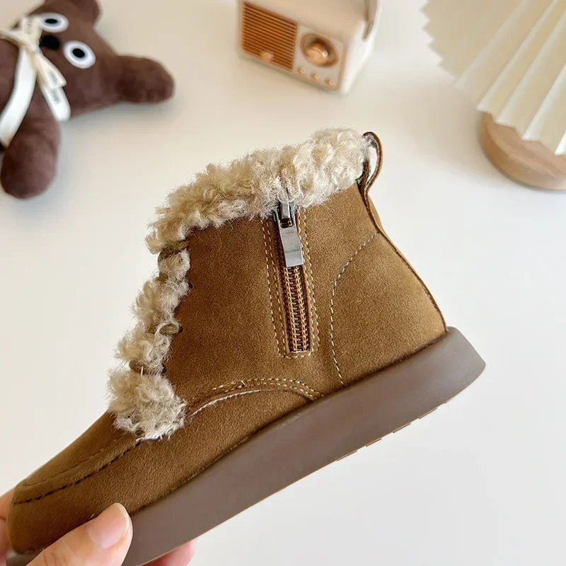 2024 зимние теплые ботинки тонкие бархатные детские туфли на молнии замшевые