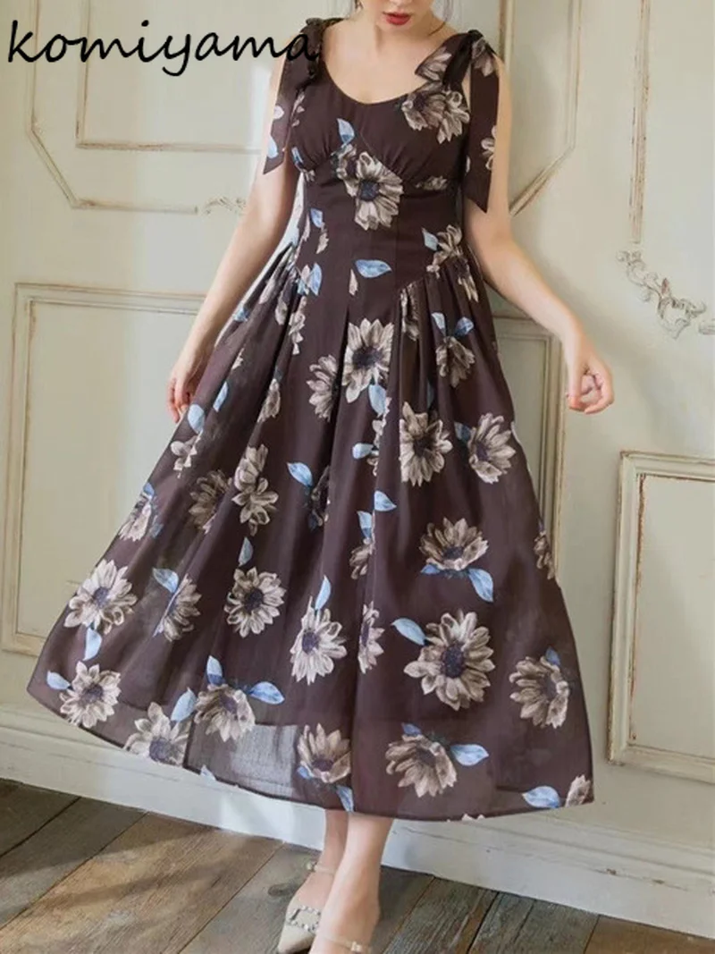 Шикарные платья Komiyama на завязках с цветочным принтом летние женские высокой