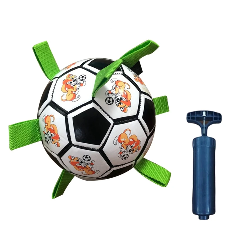 

K5DC Dog Soccer Ball with Grab Tabs Upgraded Interactively Dog Toy Tug of War Football Herding Balls for Small & Medium Dogs