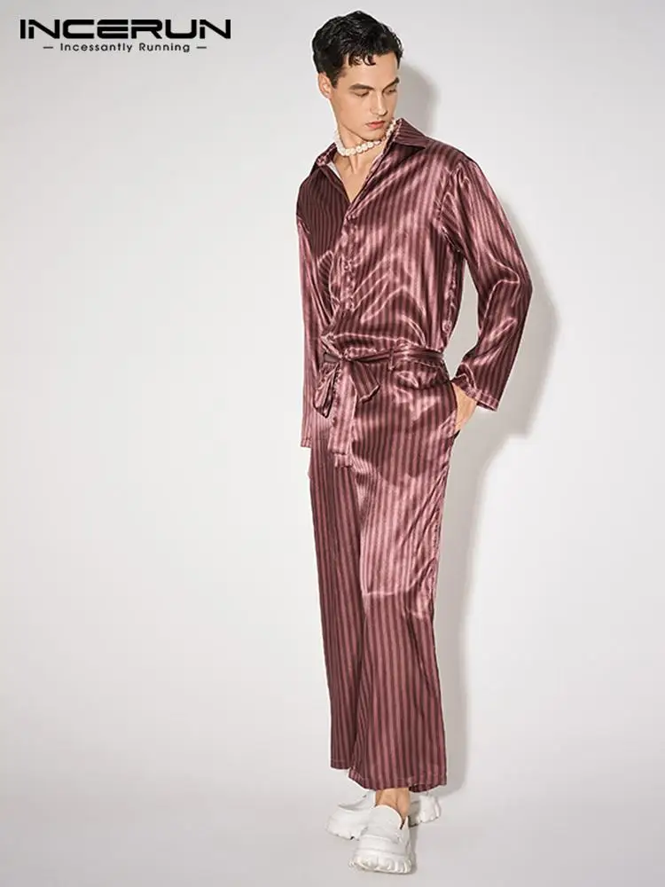 

Стильный повседневный Стильный комбинезон INCERUN, мужское Полосатое повседневное боди с длинным рукавом, модная уличная одежда, горячая расп...