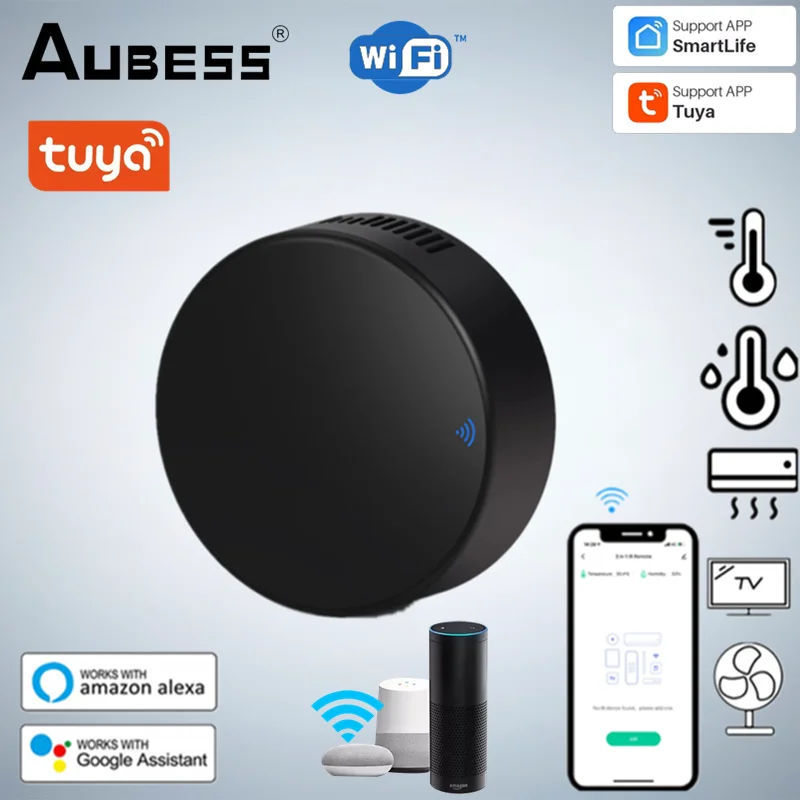 

Tuya WiFi 3 In 1 IR Universal Remote Controller + Temperature And Humidity Sensor Work Via Alexa/Google/Voice/Smart Life APP