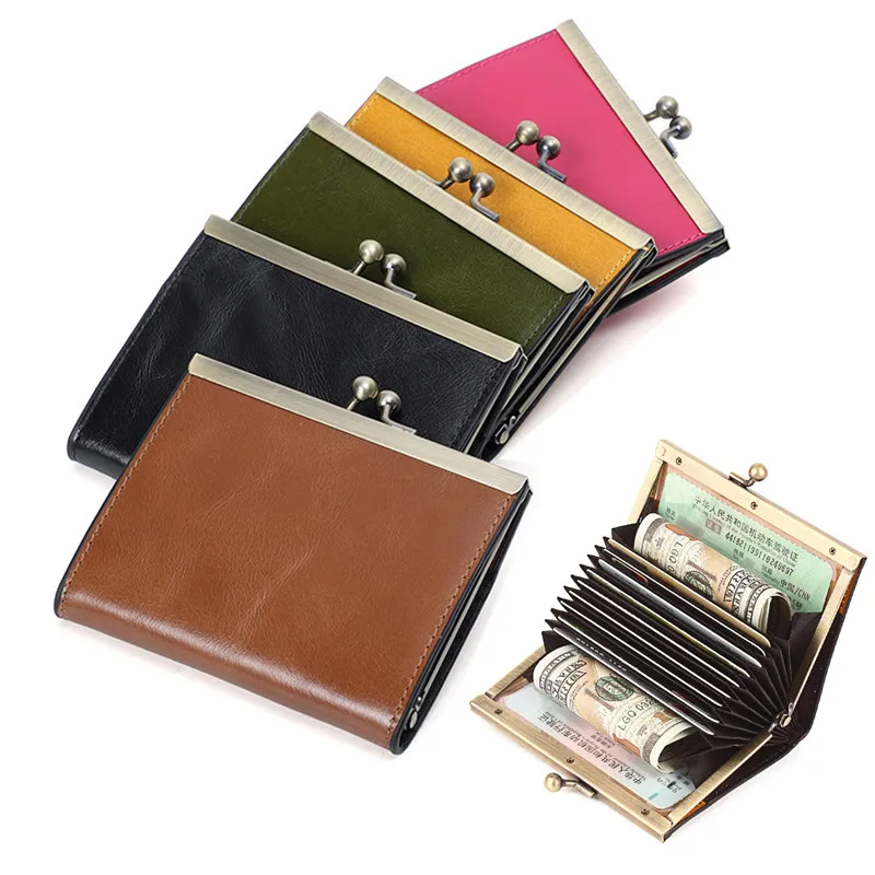 

2023 PU Leather Vintage Oil Wax Women Men Wallets Female Coin Money Purse Bag Hasp Clutch Organ ID Credit Card Holder Clip