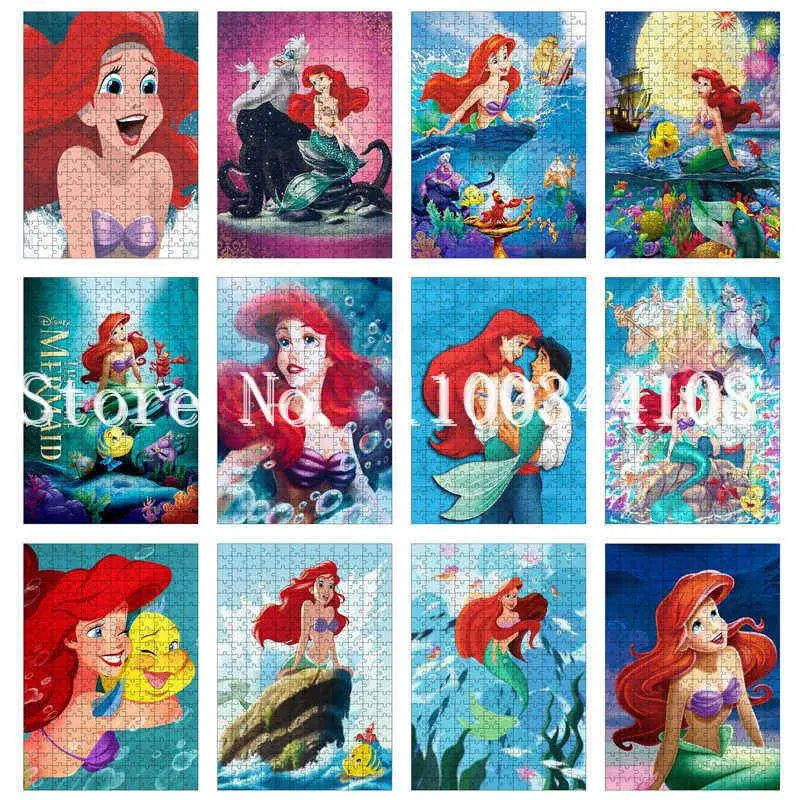 

Disney The Little Mermaid Jigsaw Puzzle Cartoon Ariel Princess DIY Decompression Toys Imagine Early Childhood Education Puzzle