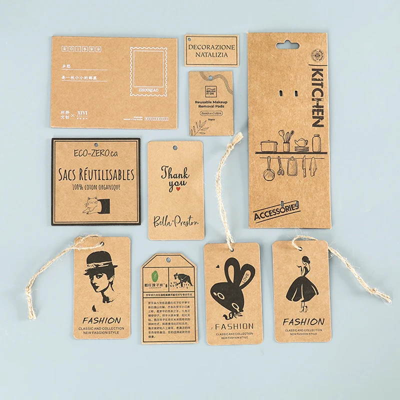 Пользовательские коричневые крафт-бумажные частные бирки для одежды подвесная