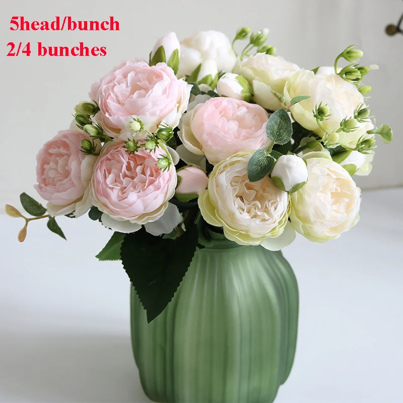 

30cm 5 Head Silk Persia Rose Peony Artificial Flowers Plants Bouquet Bridal Fake Flowers for Home Garen Wedding Decoration
