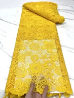 latest high quality african yellow cord lace fabric embroidered nigerian french guipure lace for weddin