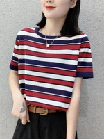summer womens t shirts stripe tshirts short sleeve round neck knit tops korean fashion clothing women t shirt female casual tees