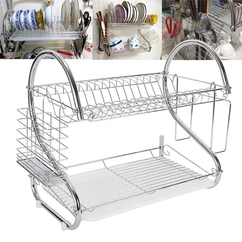 

Dish Drying Rack 2-Tier Dish Rack with Utensil Holder and Tiered Design , Kitchen Counter Dish Drainer , Dish Dryer Rack Over Si